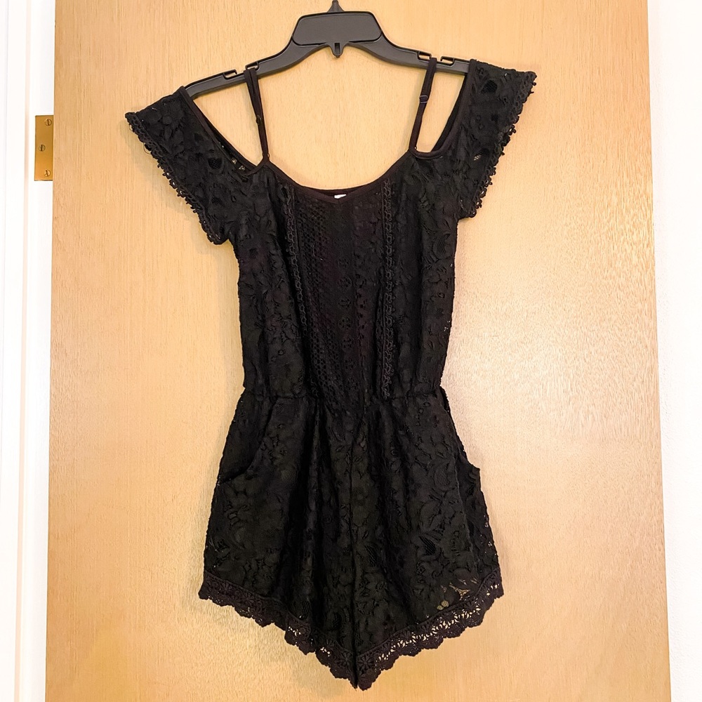 Xhilaration Black Off-Shoulder Lace Romper Mini - Size XS